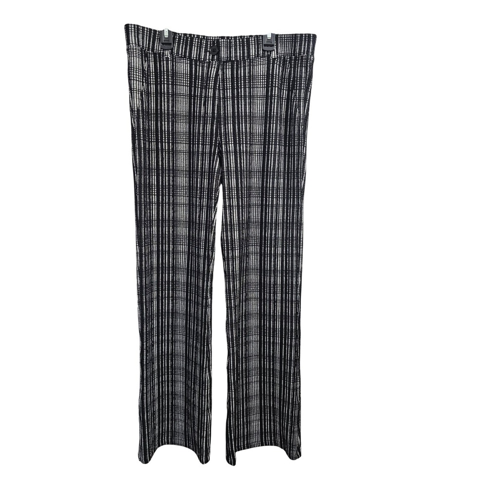 Betabrand Dress Pant Yoga Pants Large Black White Plaid Textured Straight Leg